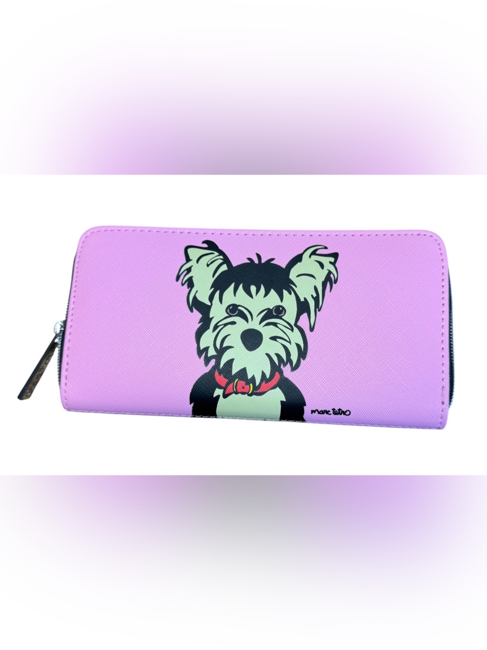 NWOT Marc Tetro Yorkie Dog Pink Zip Around Wallet